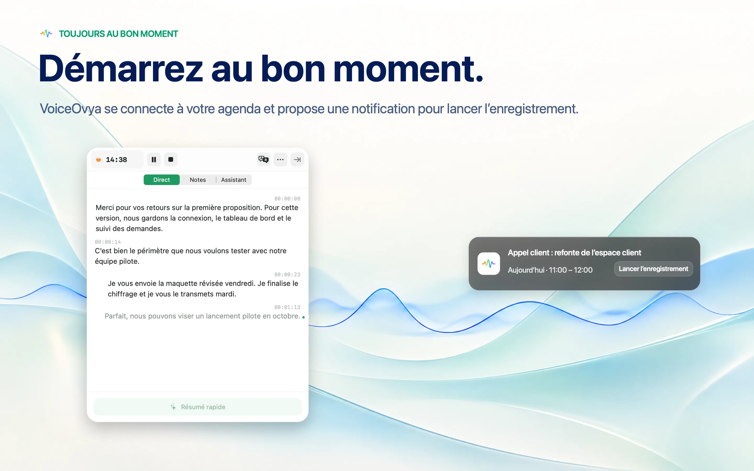 VoiceOvya propose de démarrer l'enregistrement au début d'une réunion